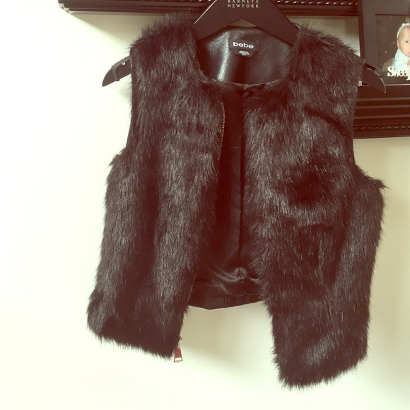 š Bebe black genuine leather and faux fur vest